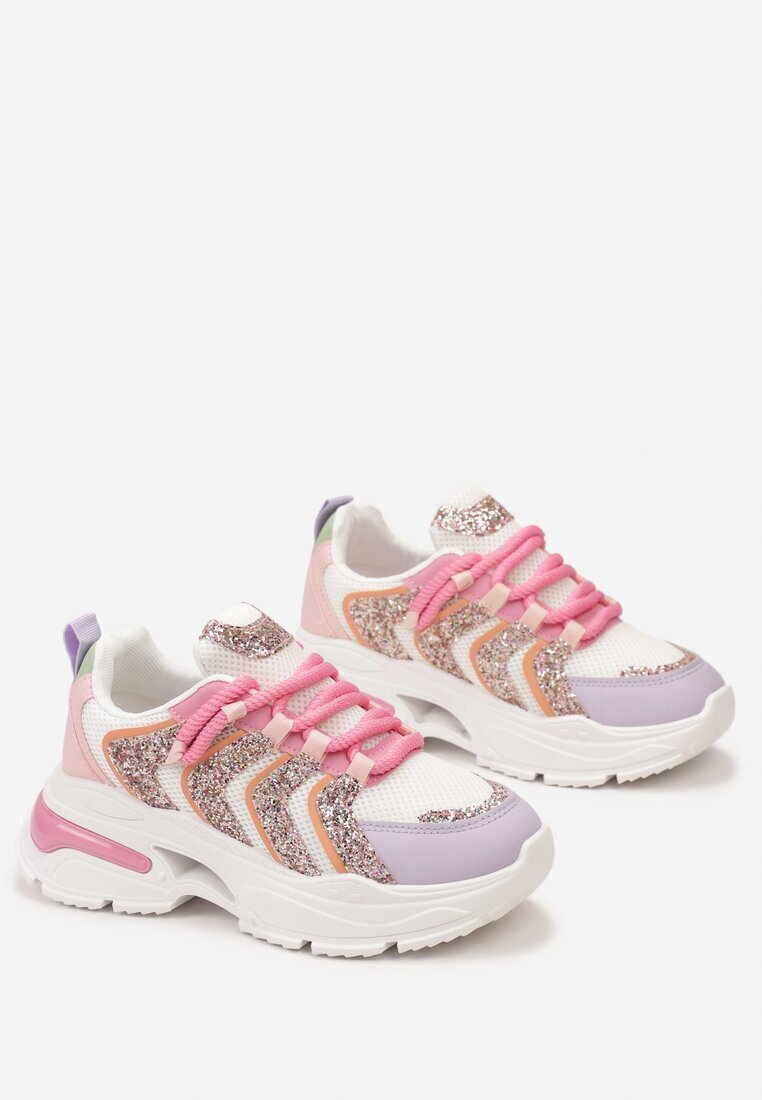  Sneakers Roz-violet pe Platformă cu Inserții de Sclipici Flenai