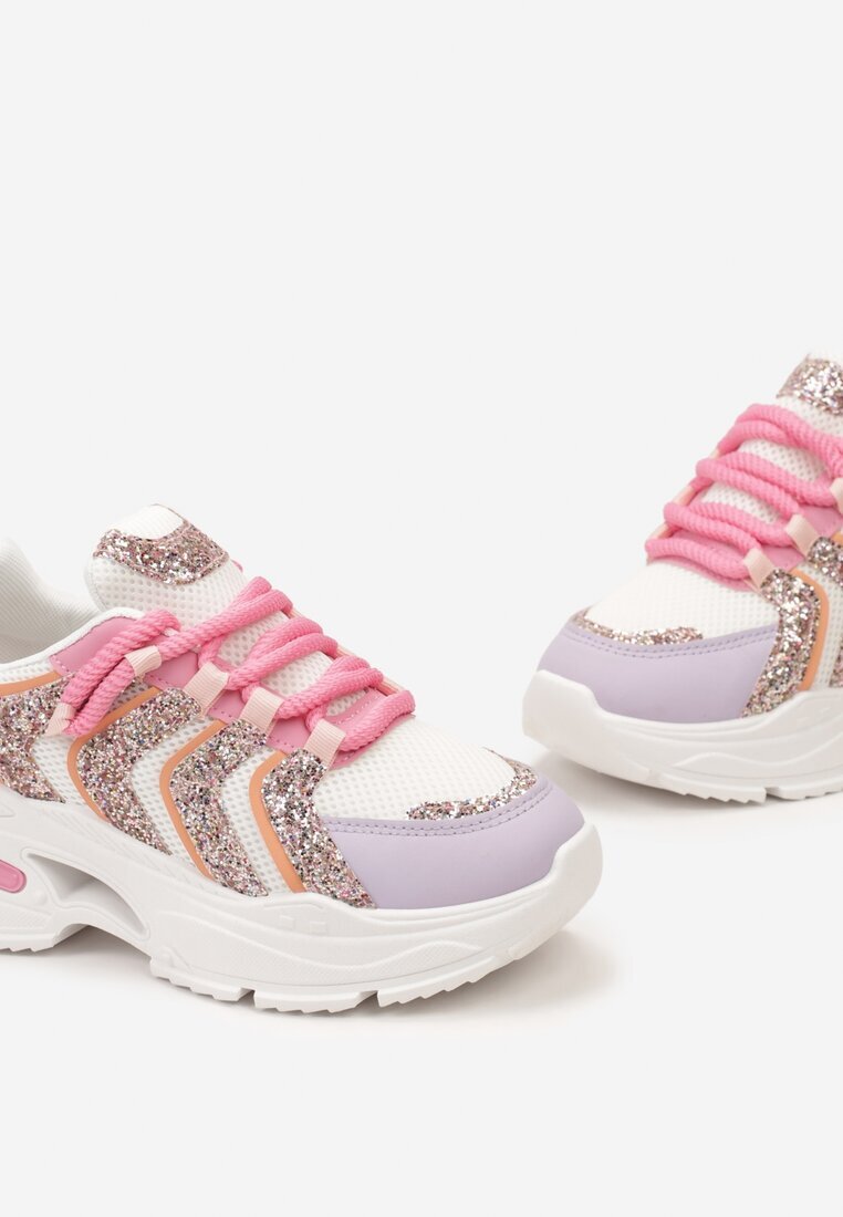  Sneakers Roz-violet pe Platformă cu Inserții de Sclipici Flenai