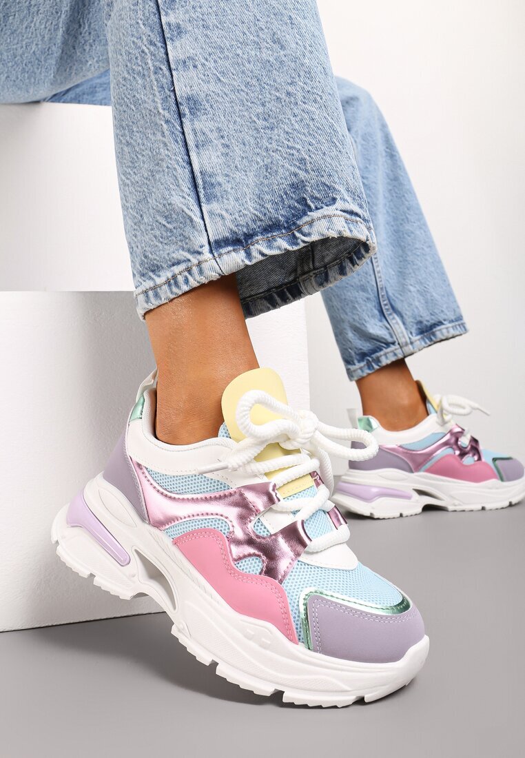  Sneakers Roz-Violet pe Talpă Groasă cu Șireturi Decorative Robella