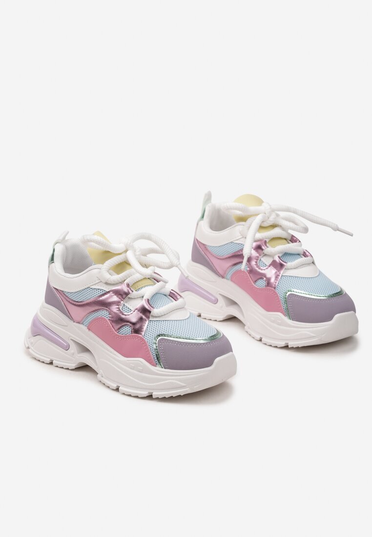  Sneakers Roz-Violet pe Talpă Groasă cu Șireturi Decorative Robella
