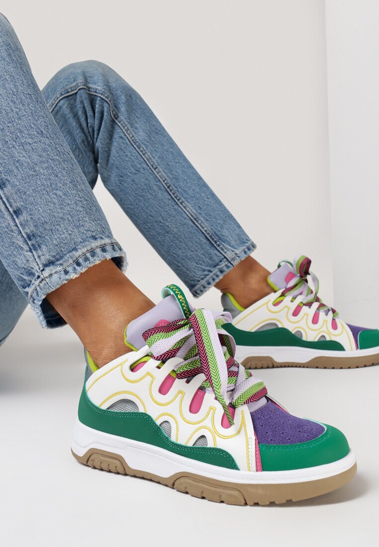  Sneakers Verzi cu Șireturi Decorative și Sclipici Nevesa