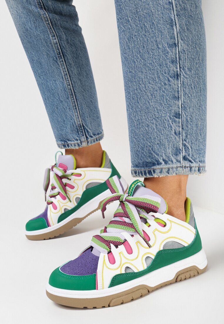  Sneakers Verzi cu Șireturi Decorative și Sclipici Nevesa