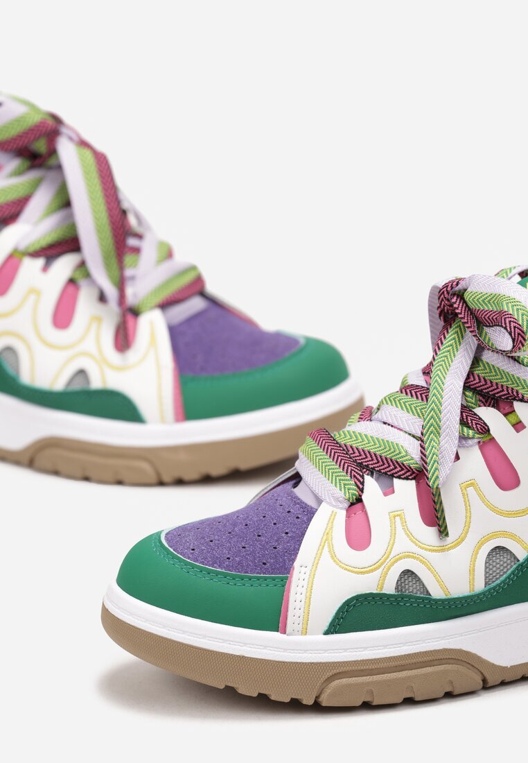  Sneakers Verzi cu Șireturi Decorative și Sclipici Nevesa