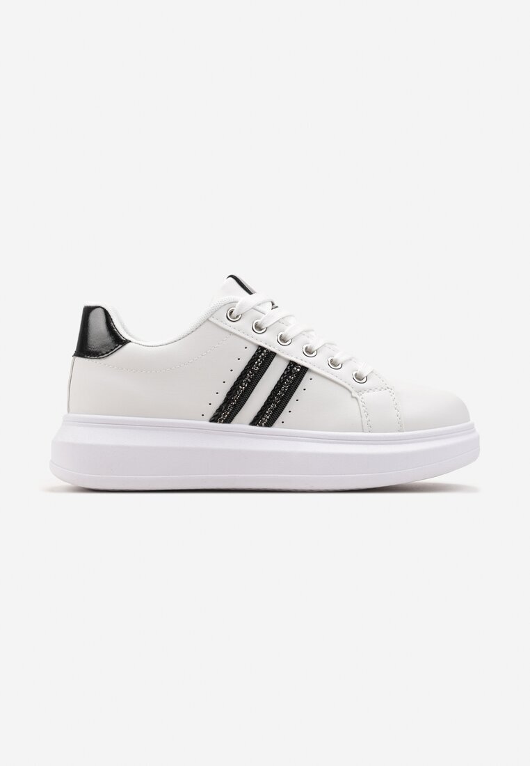  Sneakerși Alb-Negru cu Talpă Groasă cu Detalii Strălucitoare și Zirconii Elysiena