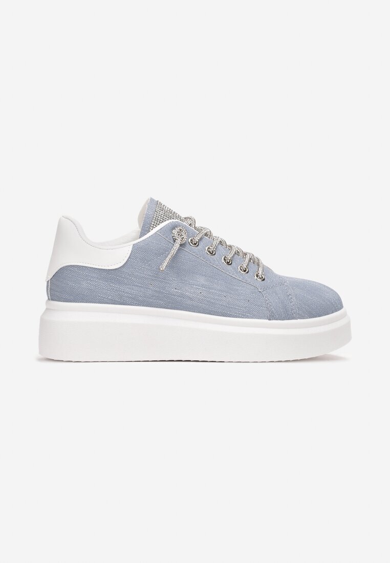  Sneakerși Albaștri cu șireturi cu talpă groasă decorați cu zirconii Samma