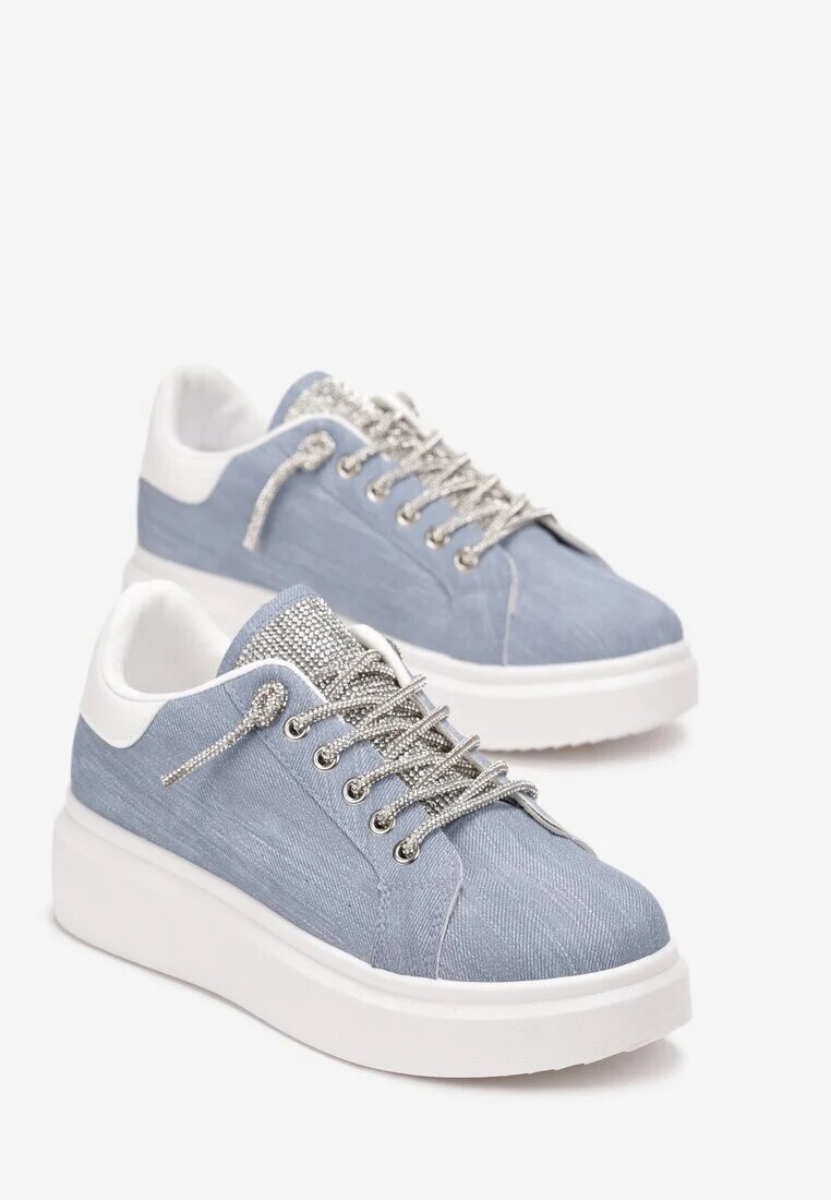  Sneakerși Albaștri cu șireturi cu talpă groasă decorați cu zirconii Samma