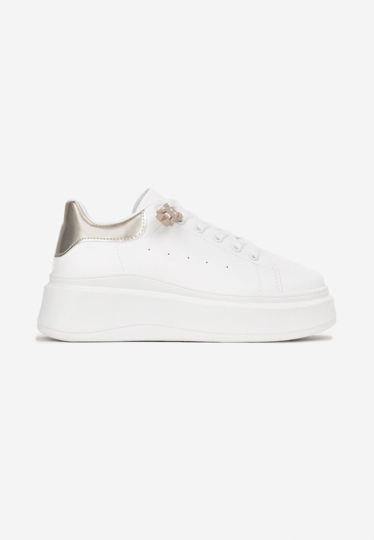  Sneakerși Albi-Aurii Cu șireturi cu platformă groasă cu carâmb sub gleznă Auture
