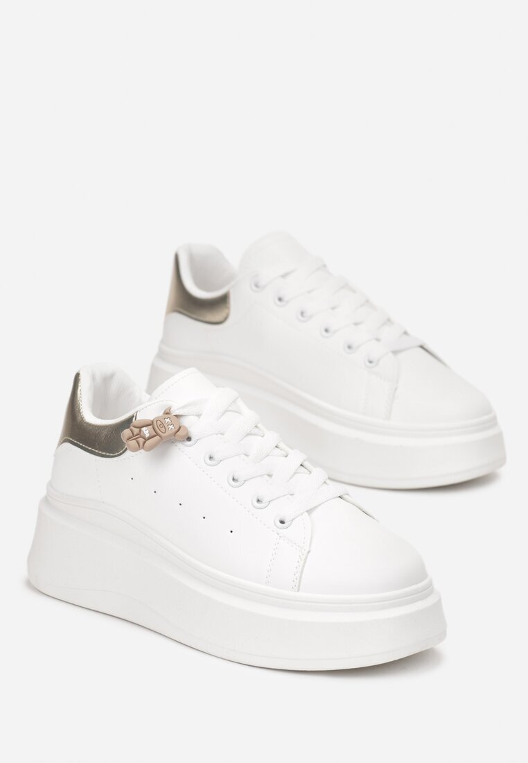 Sneakerși Albi-Aurii Cu șireturi cu platformă groasă cu carâmb sub gleznă Auture