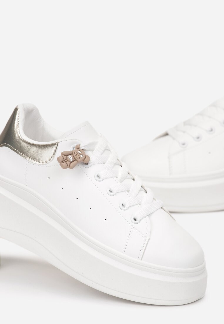  Sneakerși Albi-Aurii Cu șireturi cu platformă groasă cu carâmb sub gleznă Auture