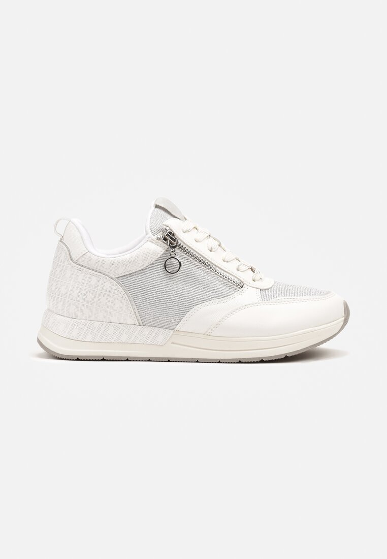  Sneakerși albi cu fermoar decorativ și branț din piele Hanviera