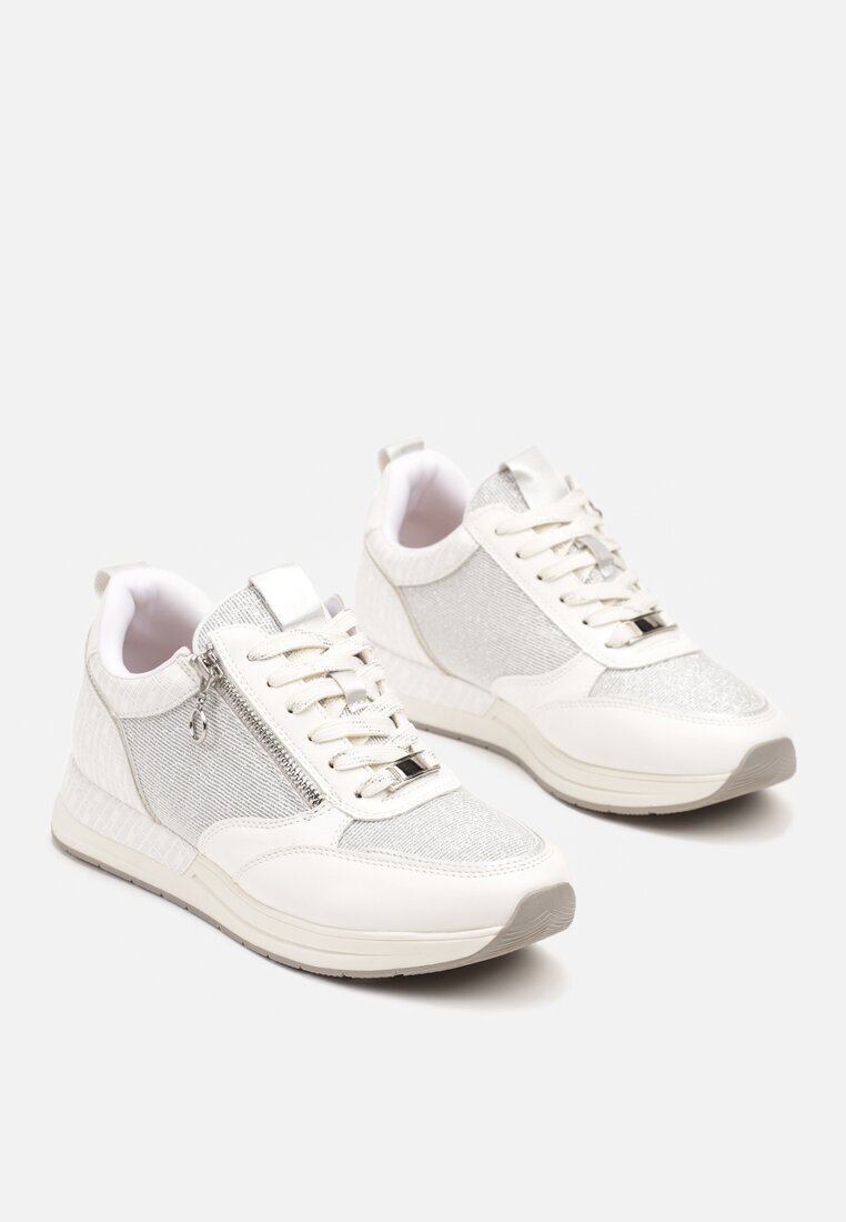  Sneakerși albi cu fermoar decorativ și branț din piele Hanviera