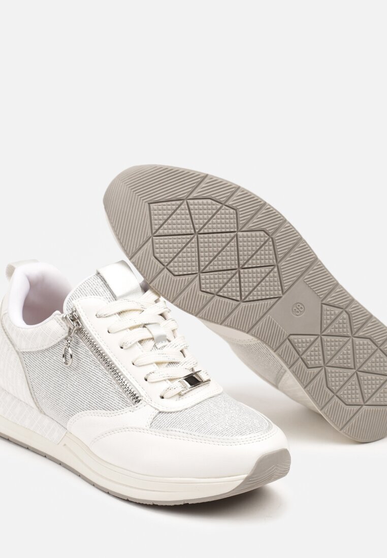  Sneakerși albi cu fermoar decorativ și branț din piele Hanviera
