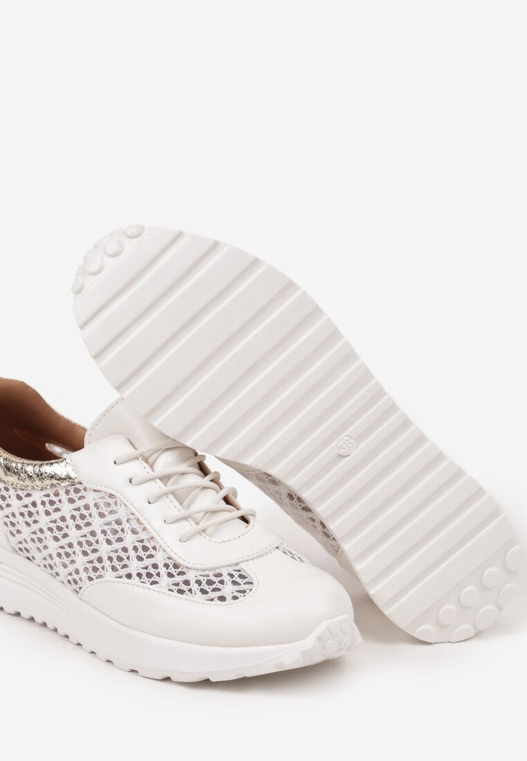  Sneakerși Albi cu Talpă din Spumă cu Partea Superioară Ajurată Rineora