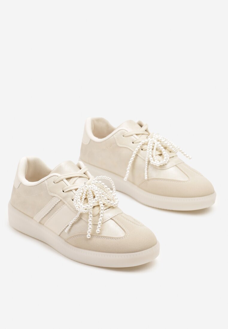  Sneakerși Bej în Stil de Adidași Clasici cu Ornamente de Perle Nalarie