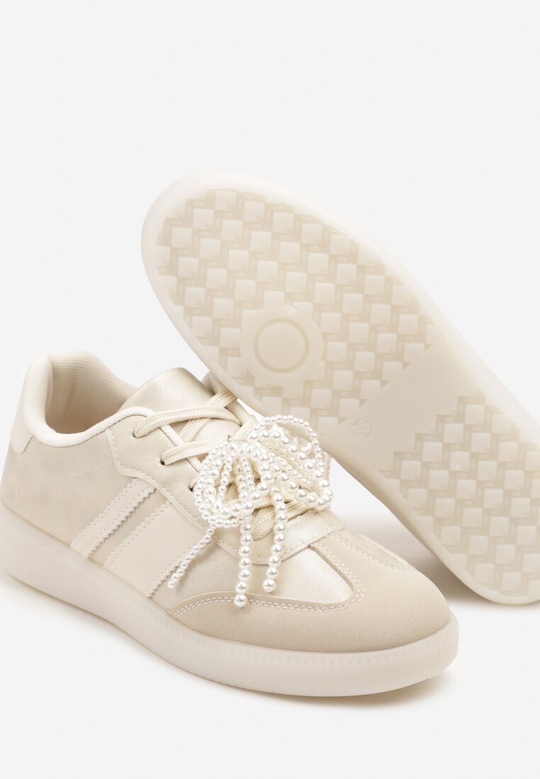  Sneakerși Bej în Stil de Adidași Clasici cu Ornamente de Perle Nalarie