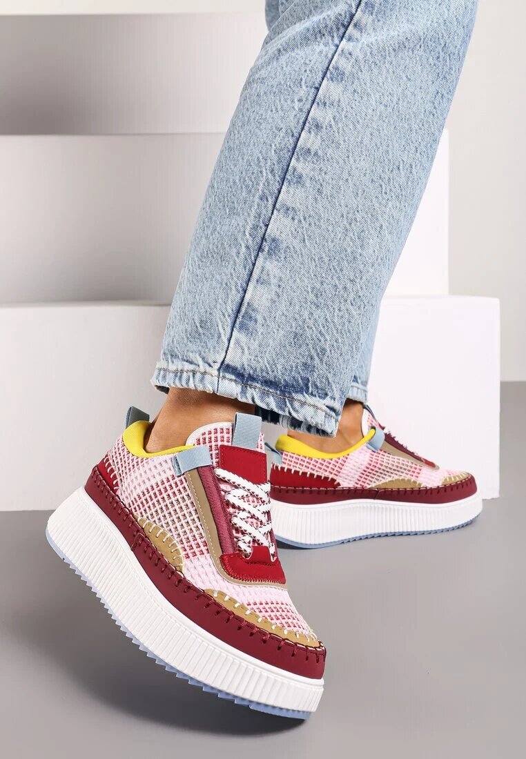  Sneakerși Bordo cu Talpă Groasă Decorate cu Cusături Terilira