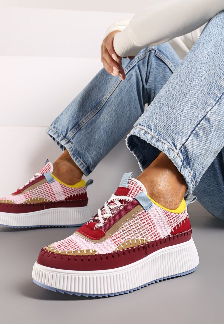  Sneakerși Bordo cu Talpă Groasă Decorate cu Cusături Terilira