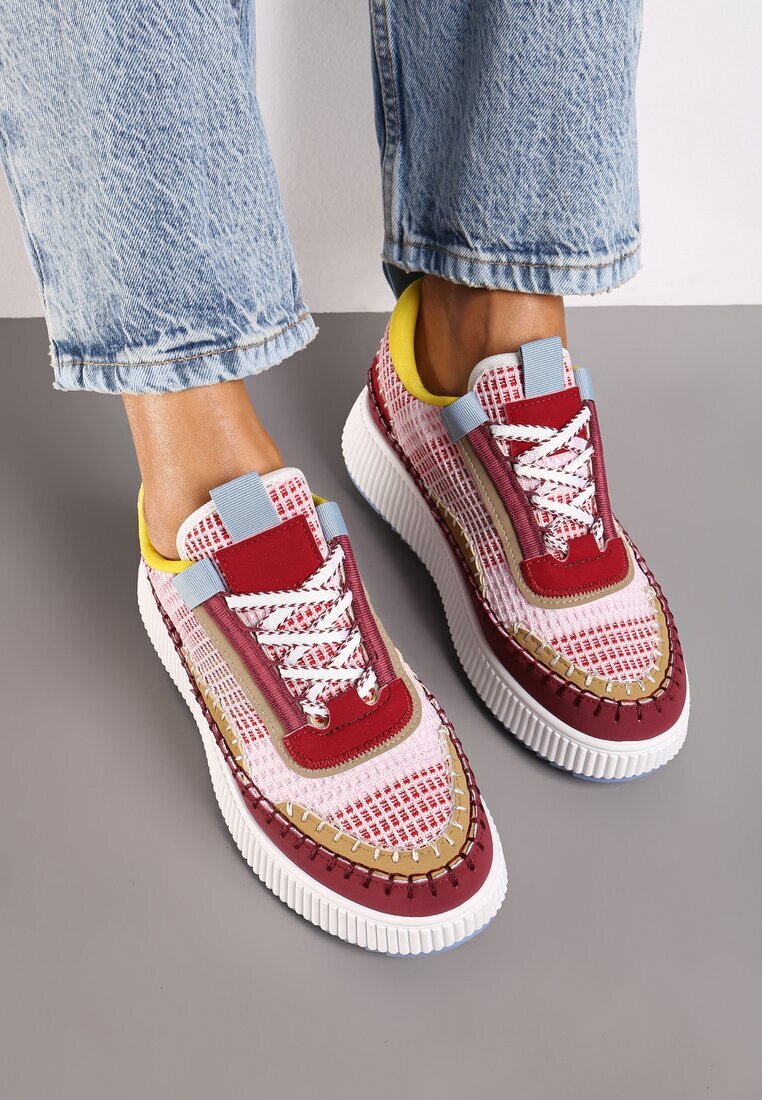  Sneakerși Bordo cu Talpă Groasă Decorate cu Cusături Terilira