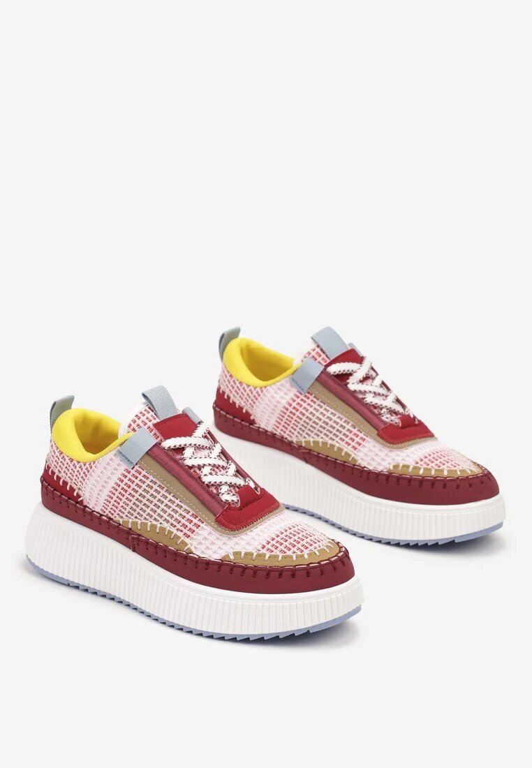  Sneakerși Bordo cu Talpă Groasă Decorate cu Cusături Terilira