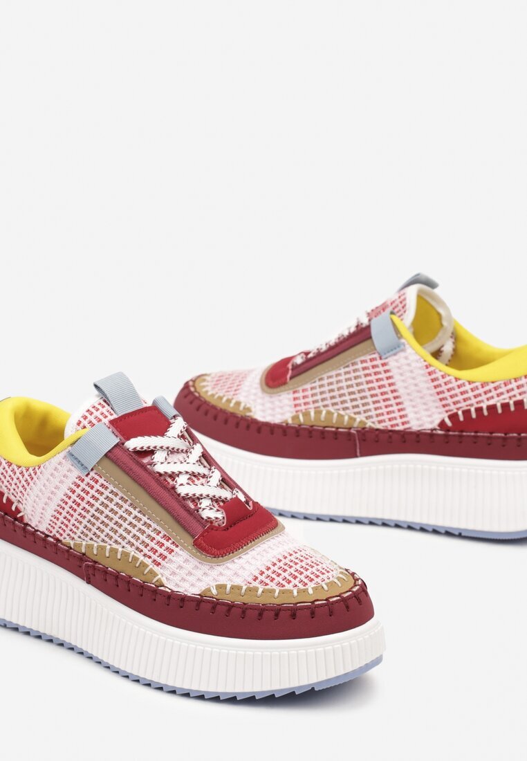  Sneakerși Bordo cu Talpă Groasă Decorate cu Cusături Terilira