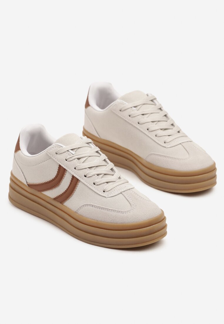  Sneakerși Gri în stilul Tenisilor Clasici pe Platformă Reliefată Lisanelia