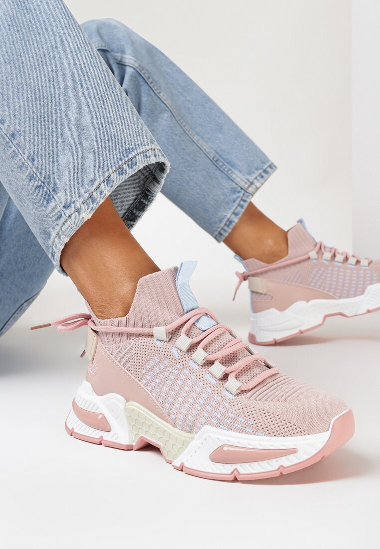  Sneakerși Roz cu Partea Superioară Tip Șosetă și Talpă Groasă Ușoară