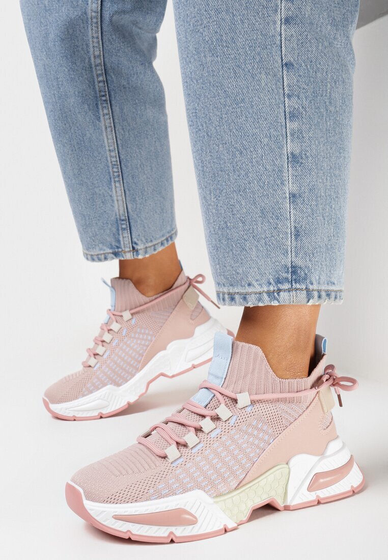  Sneakerși Roz cu Partea Superioară Tip Șosetă și Talpă Groasă Ușoară