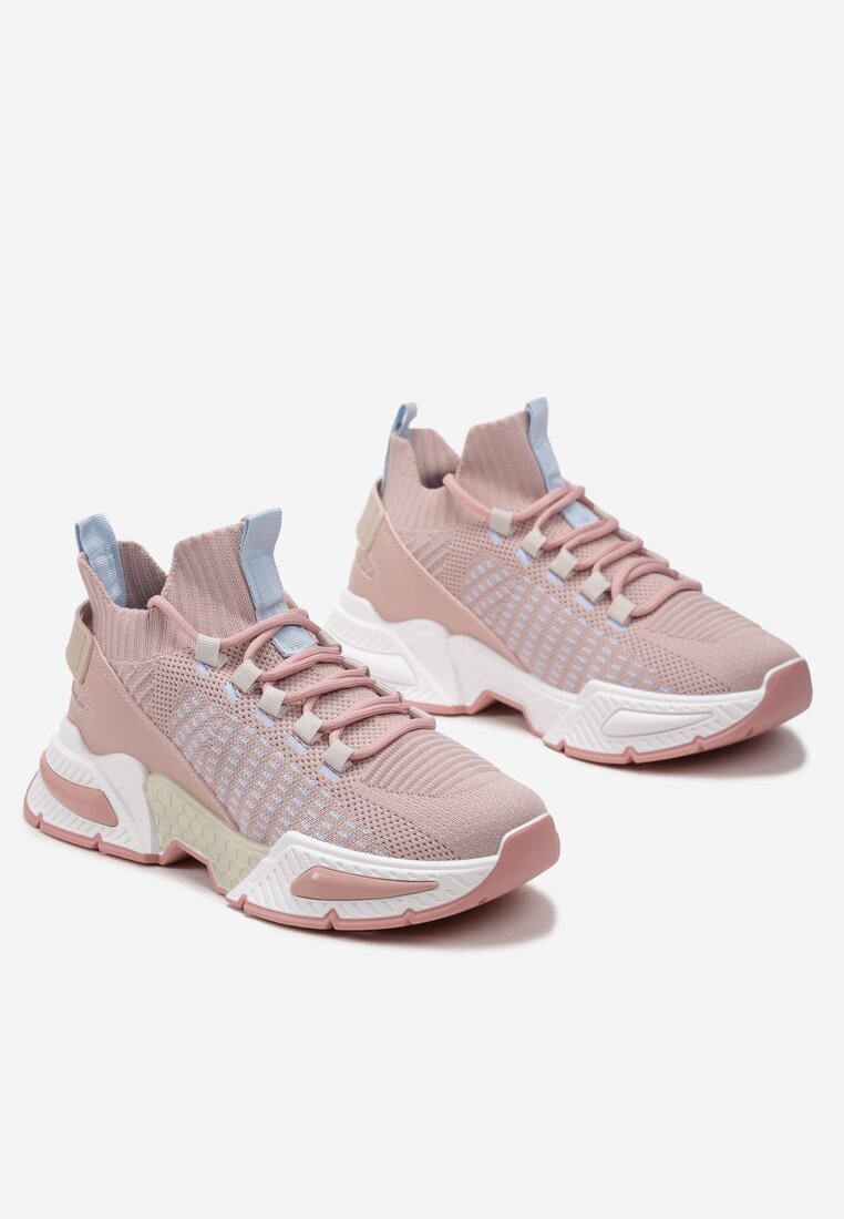  Sneakerși Roz cu Partea Superioară Tip Șosetă și Talpă Groasă Ușoară