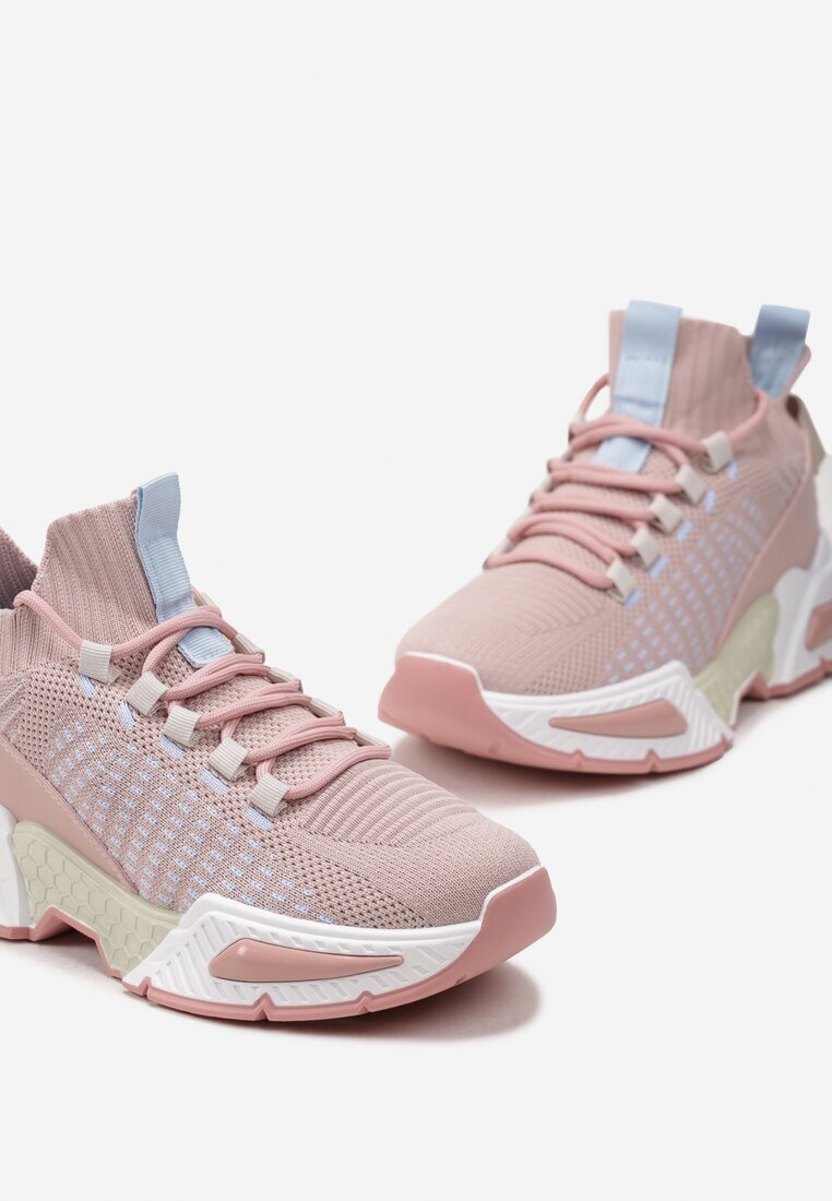  Sneakerși Roz cu Partea Superioară Tip Șosetă și Talpă Groasă Ușoară