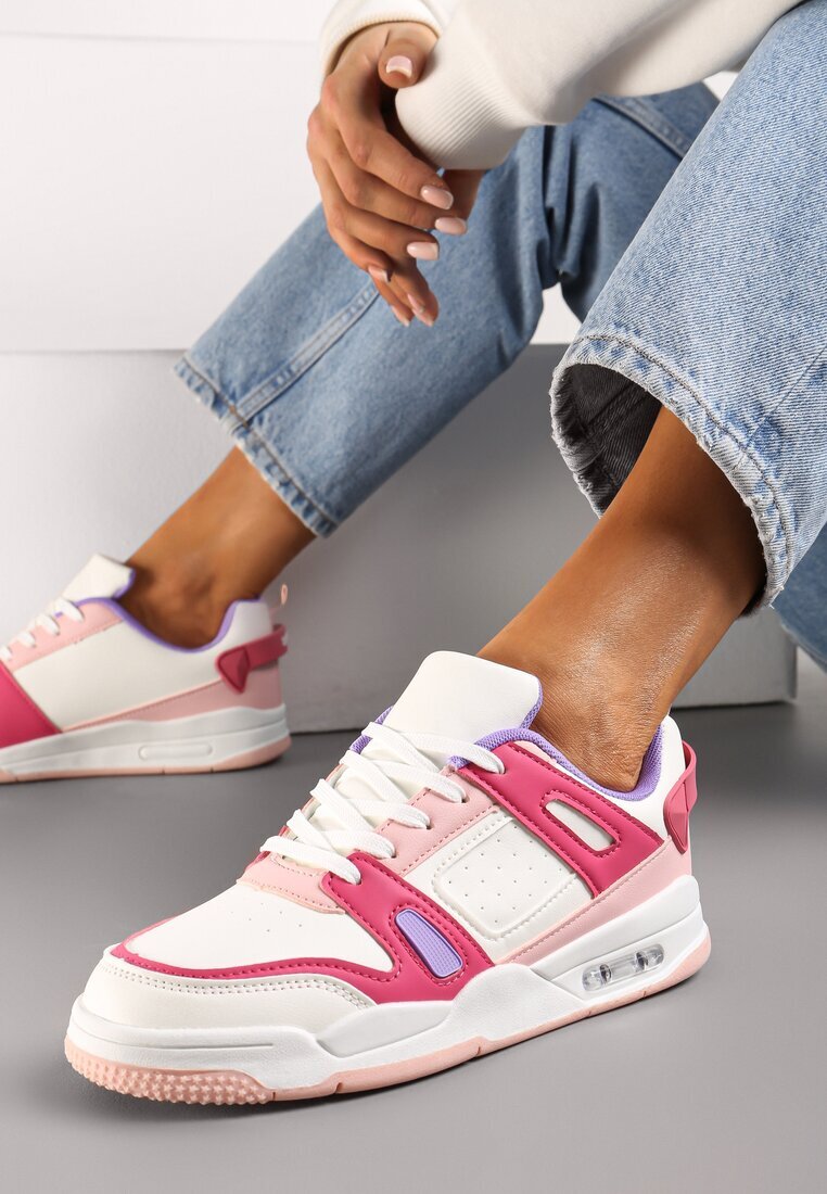  Sneakerși Sport Alb-Roz cu Inserții din Piele Ecologică Isadona