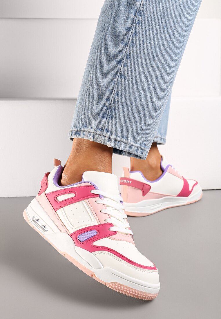  Sneakerși Sport Alb-Roz cu Inserții din Piele Ecologică Isadona