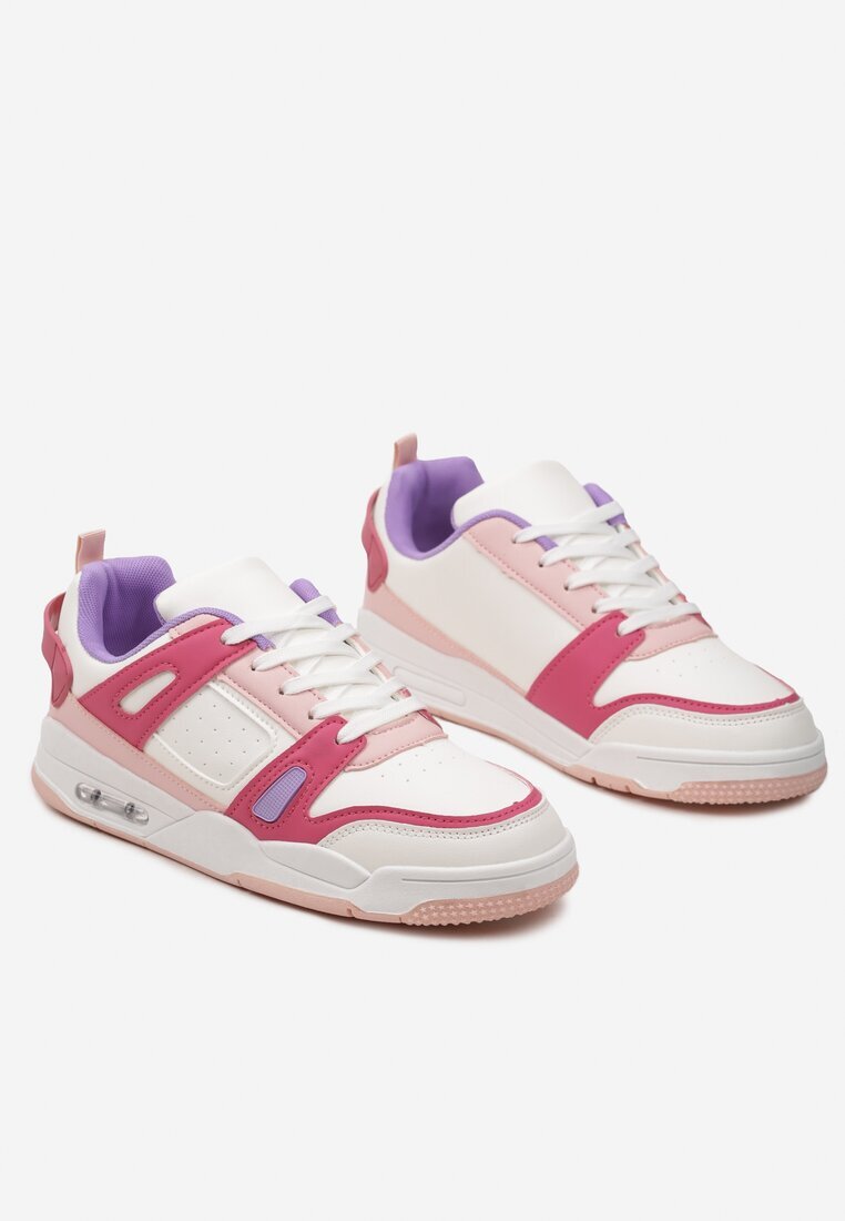  Sneakerși Sport Alb-Roz cu Inserții din Piele Ecologică Isadona