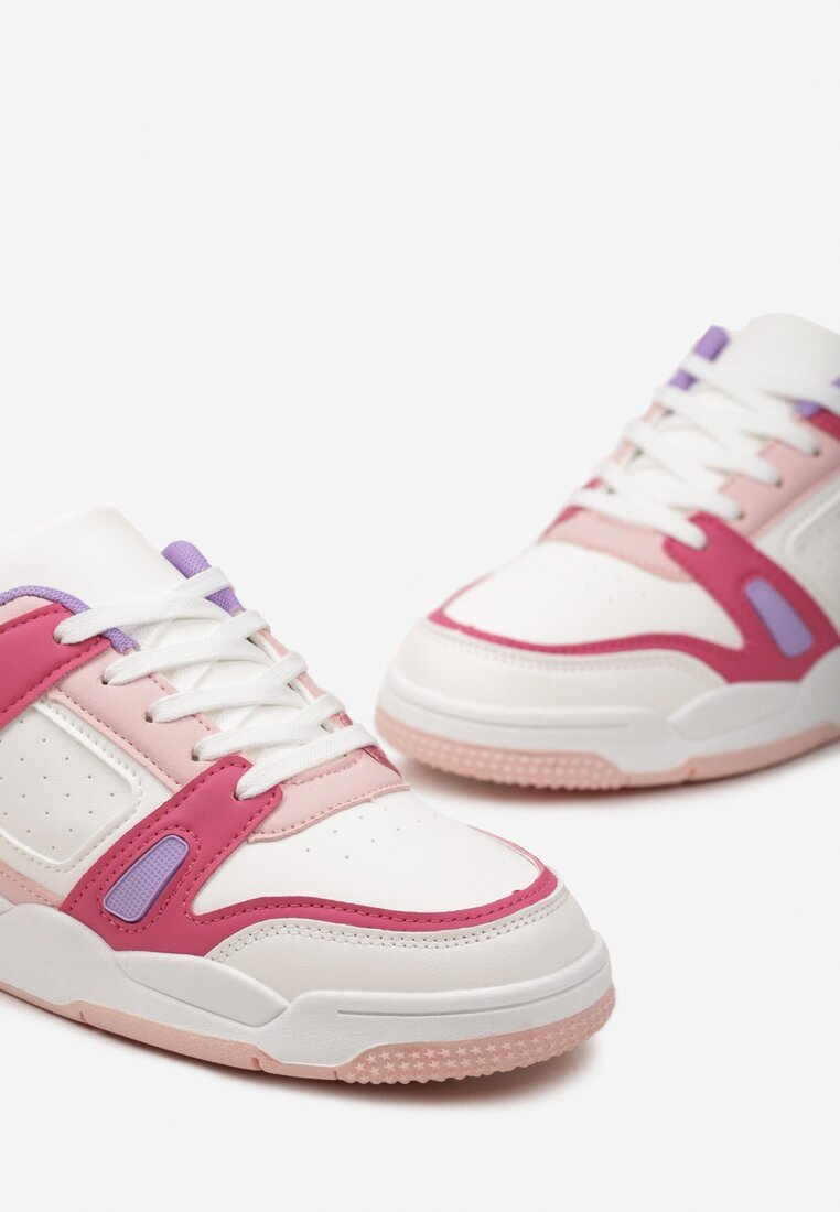  Sneakerși Sport Alb-Roz cu Inserții din Piele Ecologică Isadona