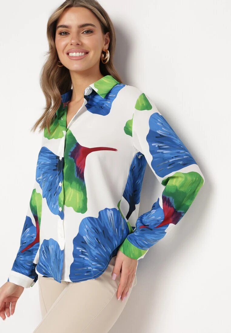 sophyline Cămașă Alb-Bleumarin cu Croială Clasică cu Model Floral Rubuselle