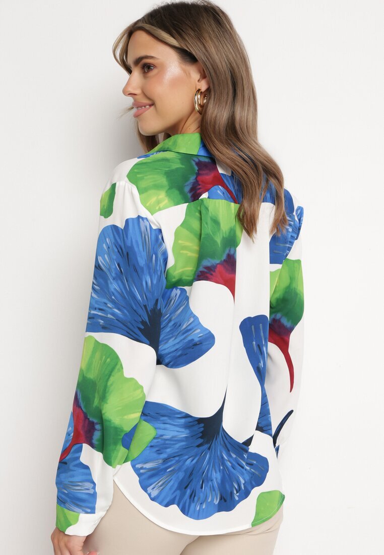 sophyline Cămașă Alb-Bleumarin cu Croială Clasică cu Model Floral Rubuselle