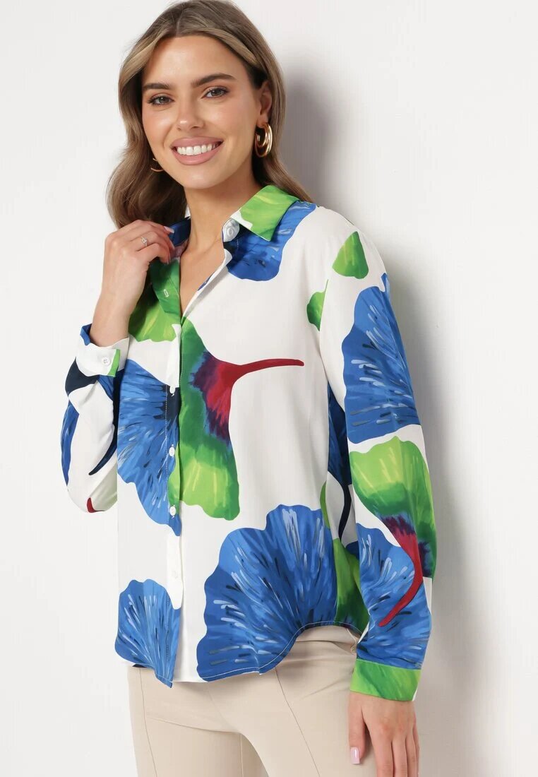 sophyline Cămașă Alb-Bleumarin cu Croială Clasică cu Model Floral Rubuselle