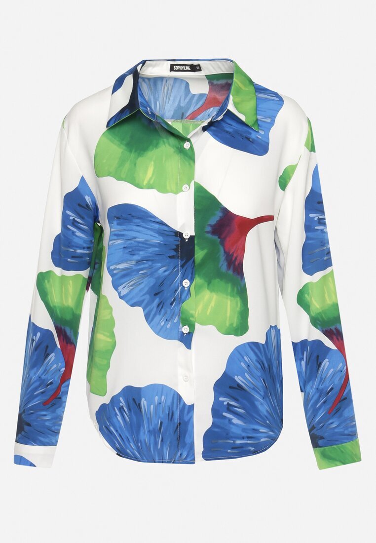 sophyline Cămașă Alb-Bleumarin cu Croială Clasică cu Model Floral Rubuselle