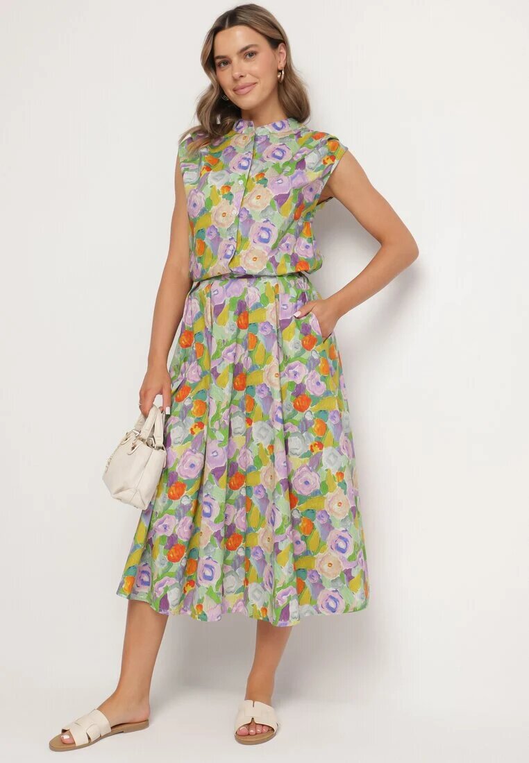 sophyline Cămașă Violet-Verde din Bumbac cu Model Floral Natiana