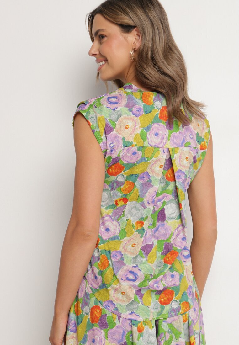 sophyline Cămașă Violet-Verde din Bumbac cu Model Floral Natiana