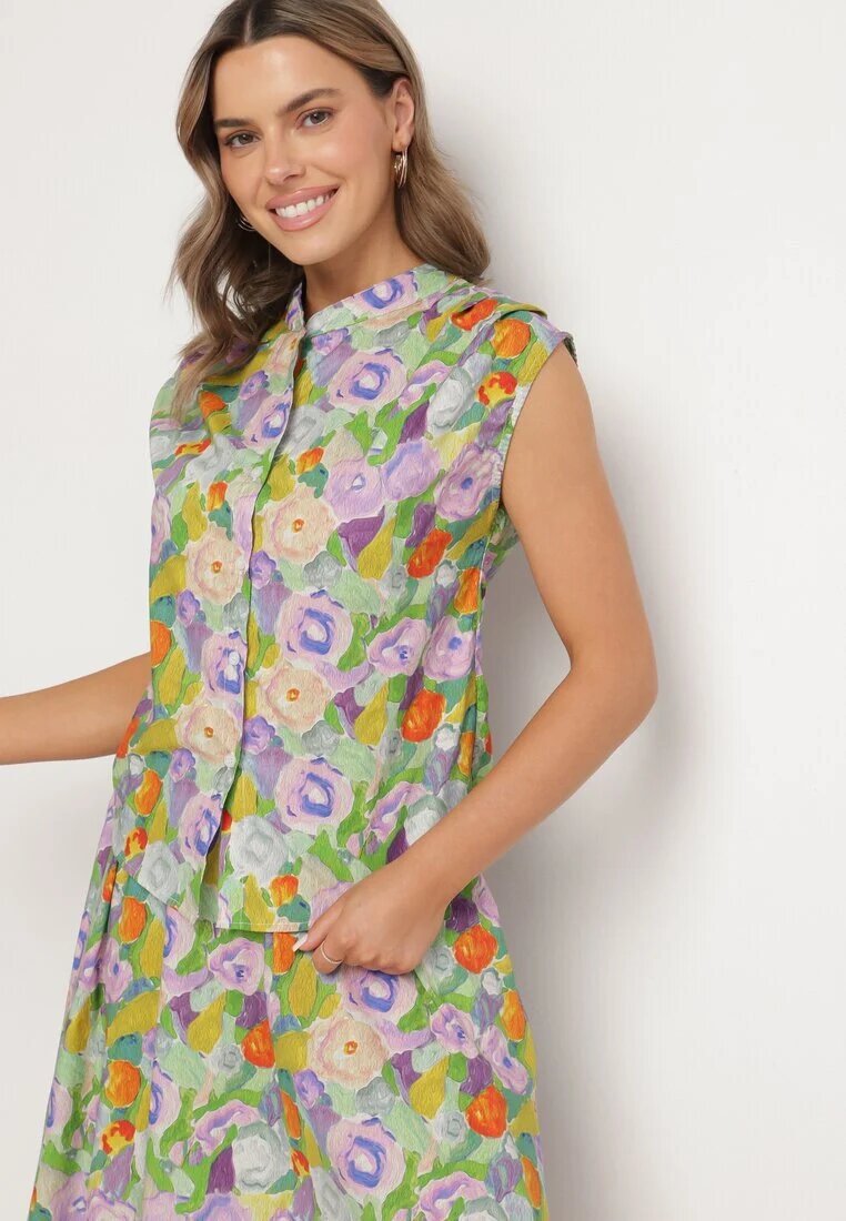 sophyline Cămașă Violet-Verde din Bumbac cu Model Floral Natiana