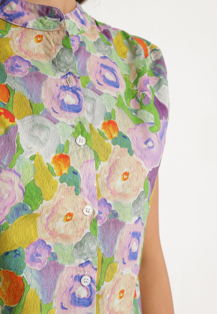 sophyline Cămașă Violet-Verde din Bumbac cu Model Floral Natiana