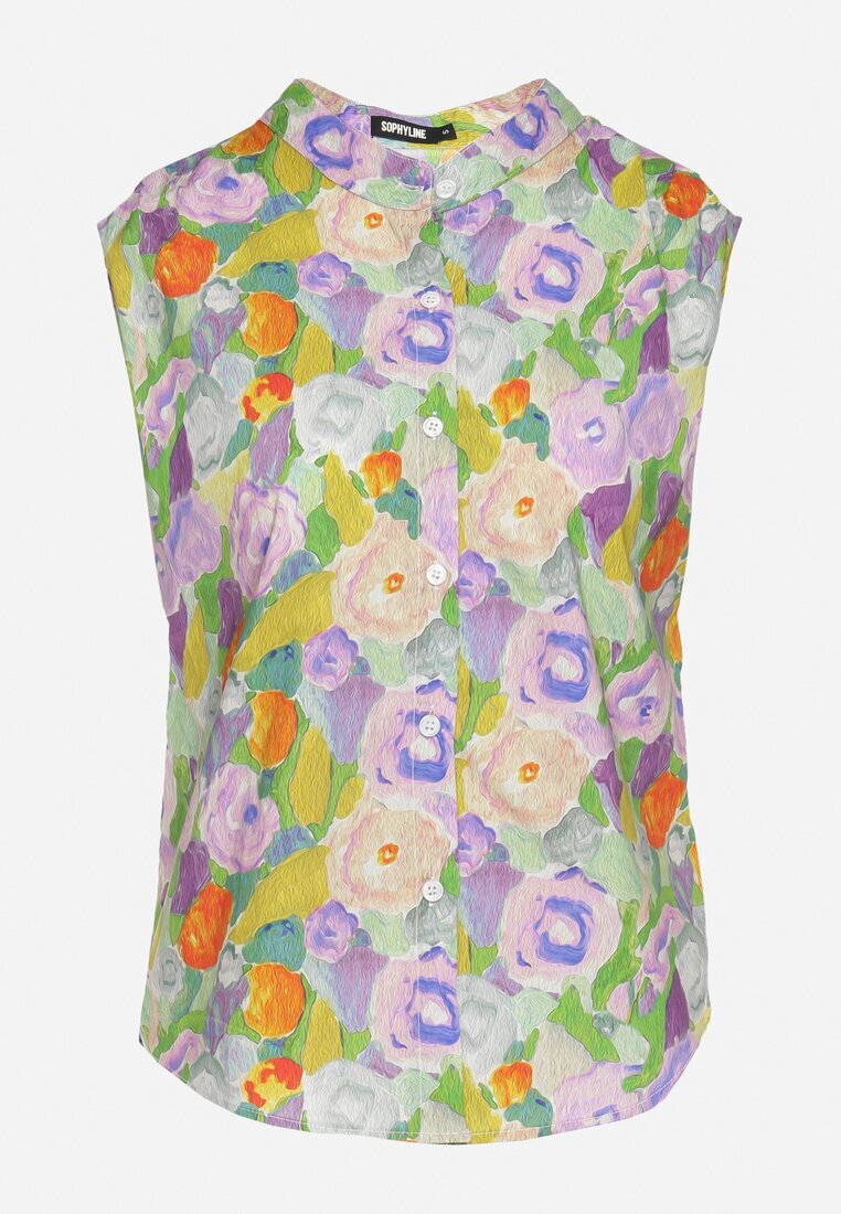 sophyline Cămașă Violet-Verde din Bumbac cu Model Floral Natiana