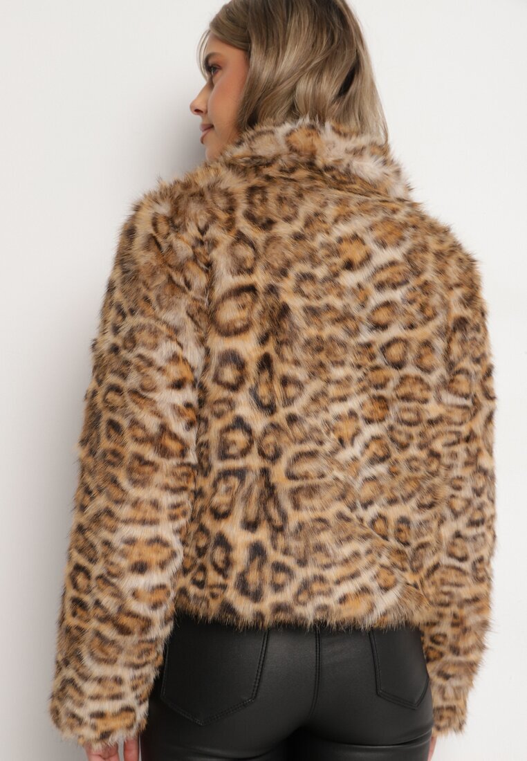 sophyline Geacă Maro de Blană artificială cu Vâscoză cu imprimeu leopard cu buzunare oblice Eltinnia