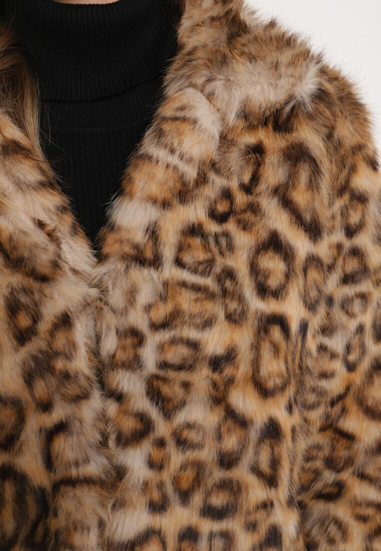 sophyline Geacă Maro de Blană artificială cu Vâscoză cu imprimeu leopard cu buzunare oblice Eltinnia