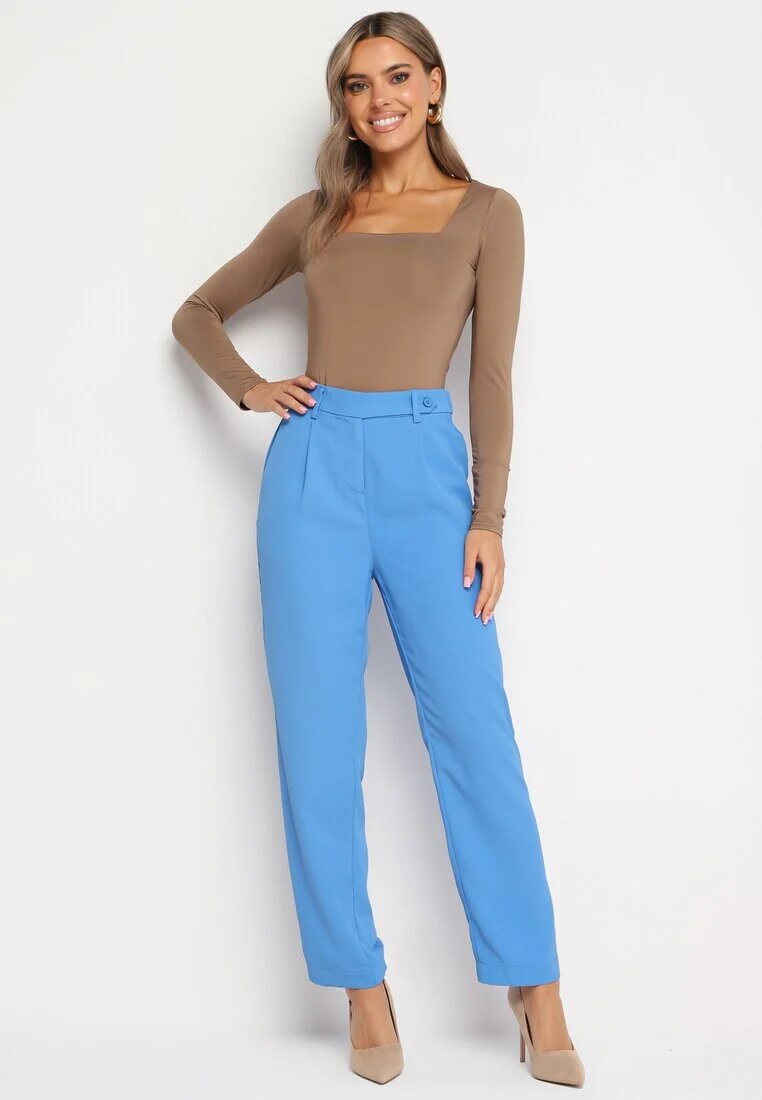 sophyline Pantaloni Albaștri Eleganți cu talie înaltă cu picioare drepte și elastic în talie Althema