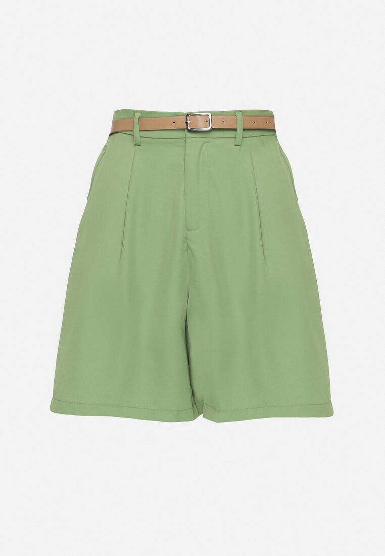 sophyline Pantaloni scurți Elegante Verde cu Vâscoză cu O curea suplimentară cu cataramă Resella