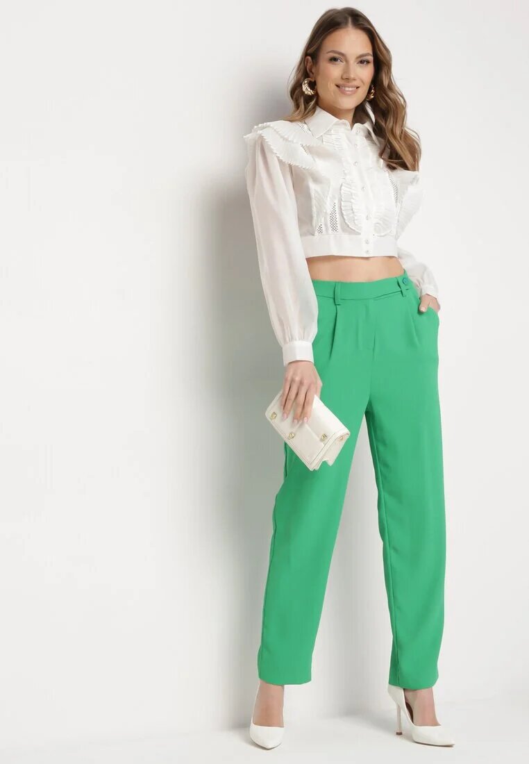 sophyline Pantaloni Verzi Eleganti cu talie înaltă cu picioare drepte și elastic în talie Althema
