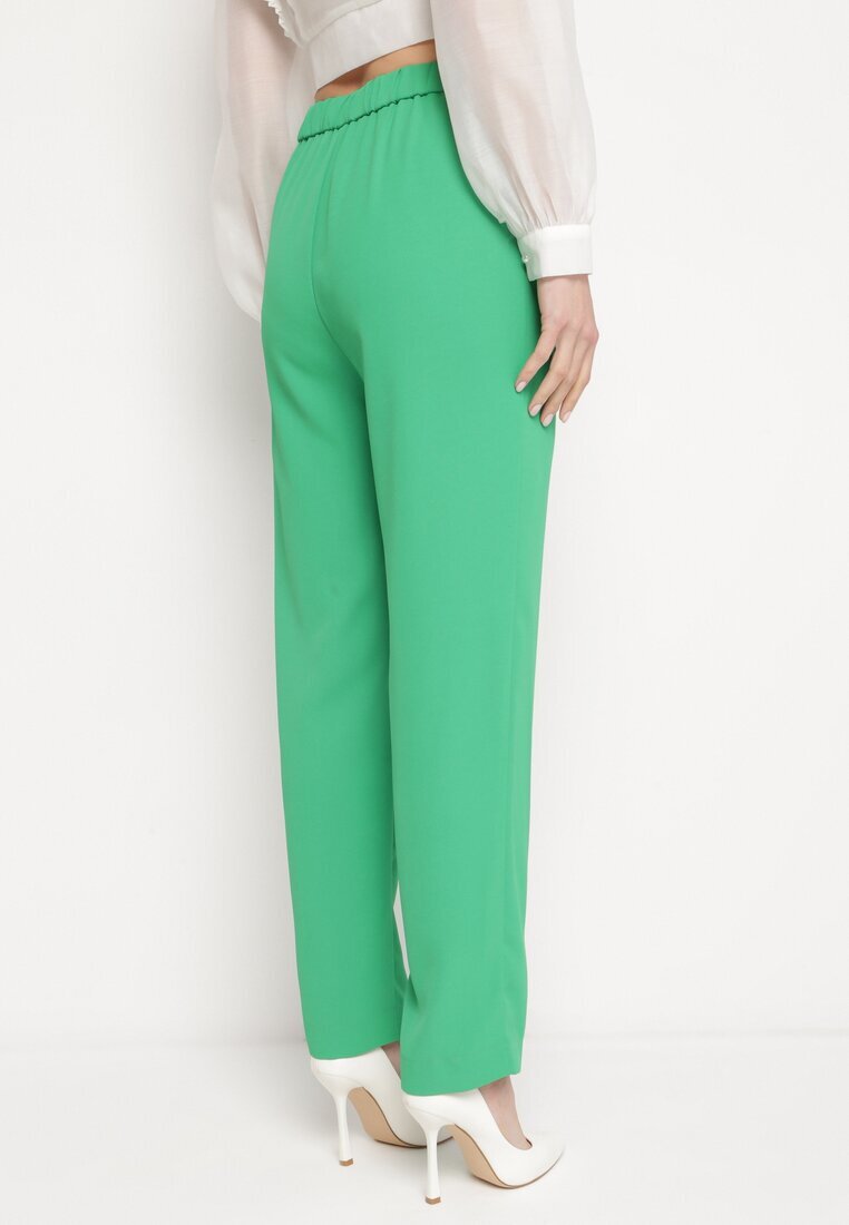 sophyline Pantaloni Verzi Eleganti cu talie înaltă cu picioare drepte și elastic în talie Althema