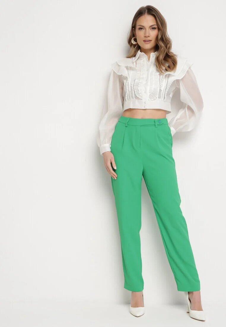 sophyline Pantaloni Verzi Eleganti cu talie înaltă cu picioare drepte și elastic în talie Althema