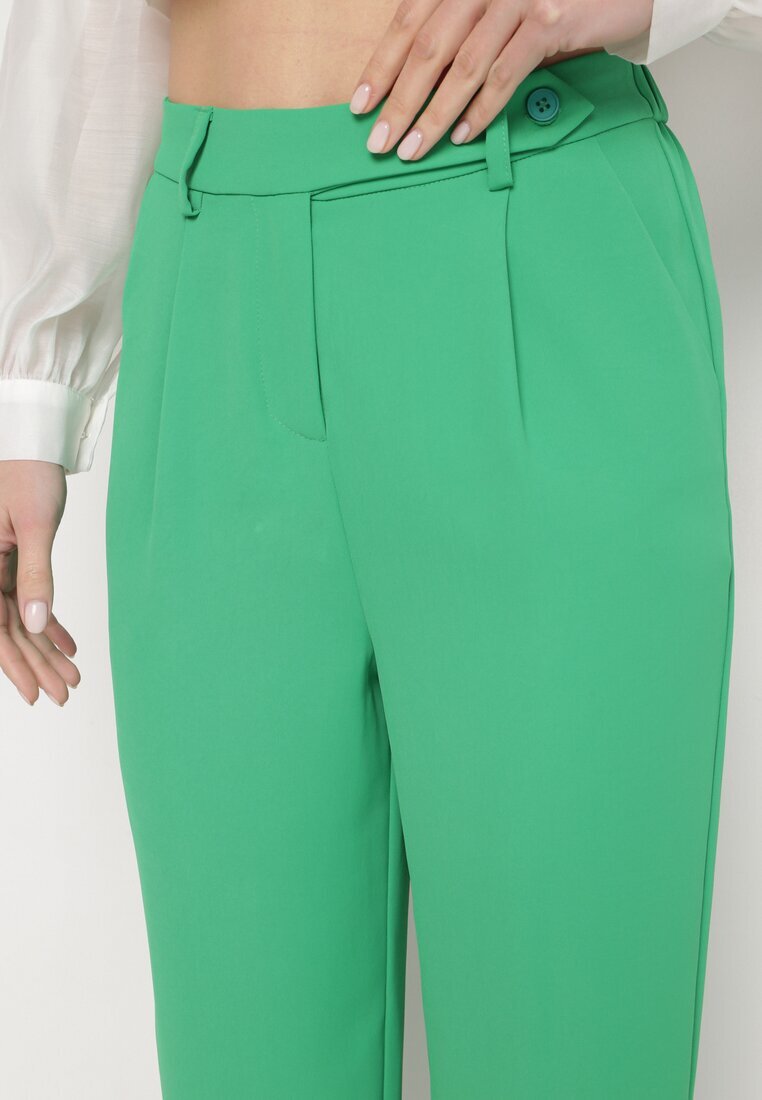 sophyline Pantaloni Verzi Eleganti cu talie înaltă cu picioare drepte și elastic în talie Althema